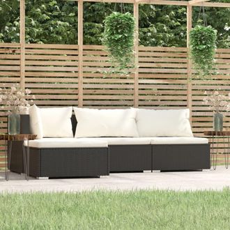 vidaXL Set De Muebles De Jard&iacute;n 4 Pzas Y Cojines Rat&aacute;n Sint&eacute;tico Negro Vidaxl