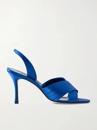 Manolo Blahnik Sandali Slingback In Raso Viera 90 - Blu