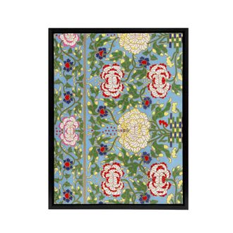 Artery8 Owen Jones Colorful Floral Chinese Motif Pattern Framed Canvas Art | Size: W24 x H32