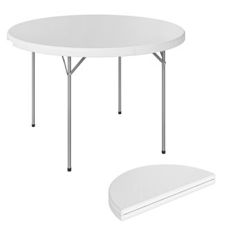 OUTSUNNY Mesa Plegable Camping, 120x120x74 Cm, Mesa Plegable Port&aacute;til Ligera Con Encimera De Hdpe, Almohadillas Antideslizantes, Para Acampar, Blanco
