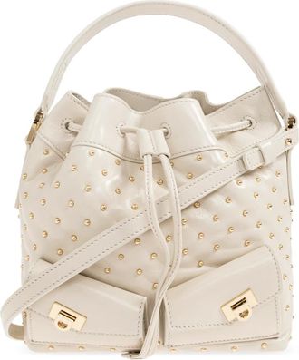 Ferragamo Tassen, Dames, Beige, ONE Size, Leer, Leren Tas met Trekkoord