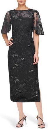 JS Collections Darla Sequin Floral Embroidery Cocktail Dress in Black at Nordstrom Rack, Size 4