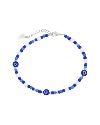 Sterling Forever Silver 5.5Mm Pearl Sibyl Evil Eye Charm Anklet