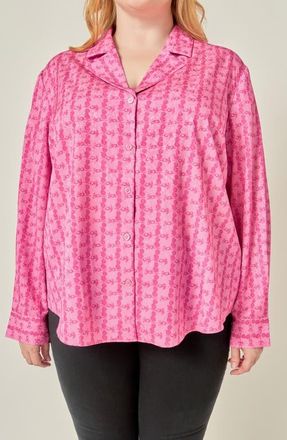 English Factory Floral Printed Satin Shirt in Pink at Nordstrom, Size 3X