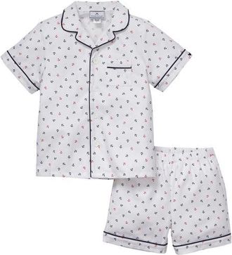 Petite Plume Kids Anchors Away Woven Cotton Blend Short Pajamas in White at Nordstrom, Size 8Y