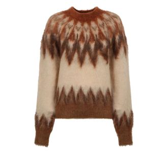 Isabel Marant Round-neck Knitwear, female, Orange, Size: XS Jacquard motif wool-mohair sweater