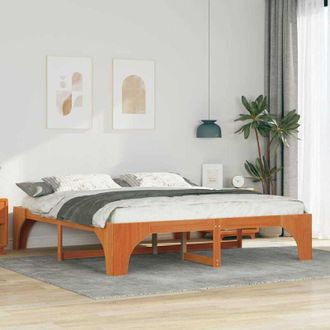 vidaXL Estructura De Cama Marr&oacute;n Madera Maciza De Pino Vidaxl
