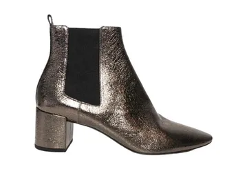 Saint Laurent Metallic Silver Leather Ankle Boots Size 40