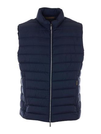 Moorer Dark Blue Calaf Vest With Frontal Zip Closure