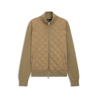 BOSS Quilted-front jacket in knitted wool