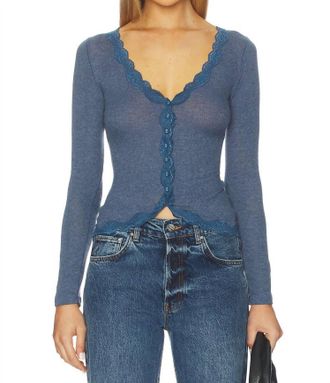 Free People Big Love Cardigan In Ocean Heather