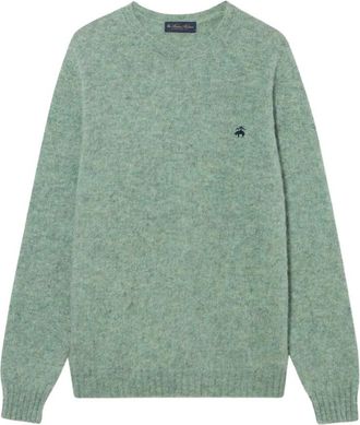 Brooks Brothers Shetland Wol Trui met Logo - Heren - Ronde hals truien - Groen - L - Wol - Truien & Vesten