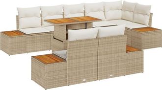 vidaXL Garden Sofa Set with Storage 9 pcs Beige Poly rattan Vidaxl