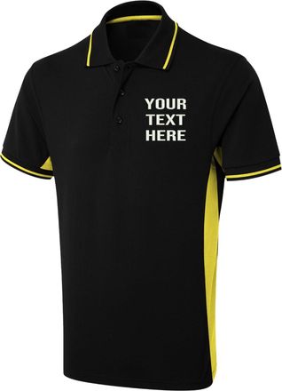 Generic Personalised Embroidered Adults Two Tone Polo Shirt, Free Left Chest Text Polo, 50% Polyester, 50% Cotton Polo Shirt Black Yellow