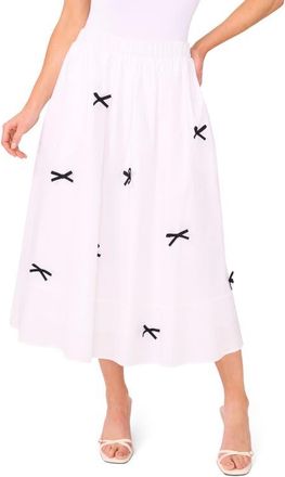 CeCe by Cynthia Steffe Bow Print Midi Skirt in Ultra White at Nordstrom, Size Medium