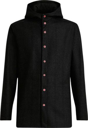 Kiton Jassen, Heren, Zwart, S, Wol, Wollen geruite hoodie