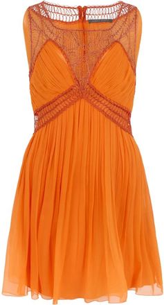 Alberta Ferretti Short Pleated Dress - Dames - Korte kleedjes - Oranje - XS - Chiffon - Kleedjes