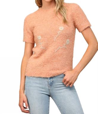 Fate Short Sleeve Embroidered Sweater In Sherbet