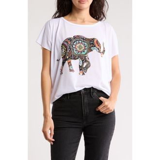Go Couture Dolman Sleeve Tee in White Elephant Motif Print at Nordstrom Rack, Size X-Large