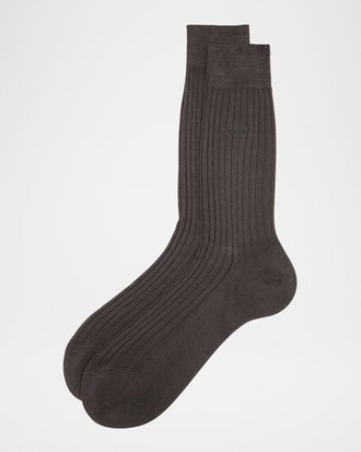 Brioni Mens Ribbed Cotton Crew Socks