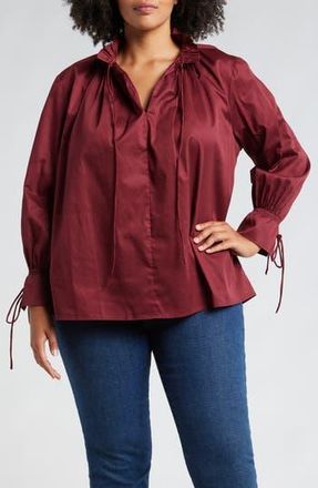 Harshman Audrey Tie Detail Cotton Pullover Top in Burgundy at Nordstrom Rack, Size 1X