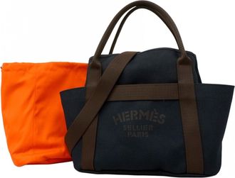 Herm&egrave;s Navy Canvas Tote Bag (Pre-Owned)
