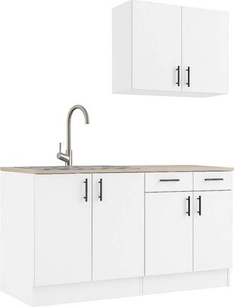 Dmora Cocina Completa Sile, Composici&oacute;n Cocina Moderna, Set Cocina Modular, Soluci&oacute;n Cocina Funcional, Blanco Y Roble - Dmora