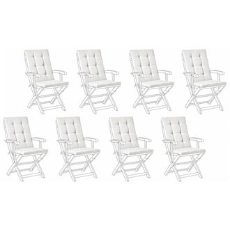 Beliani Conjunto De 8 Cojines Para Asiento Y Respaldo De Sillas De Exterior Con Lazos Blanco Crema Maui