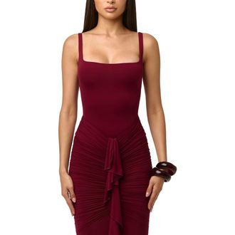Naked Wardrobe Scoop Neck Tank Bodysuit in Sangria at Nordstrom, Size X-Large
