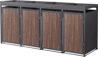 ML Design Ml-design Cobertizo Para Ocultar 4 Cubos De Basura De 240l Antracita Roble Oscuro 260x80x124cm Caseta De Acero Para Jard&iacute;n, Contenedor Exterior Caja R