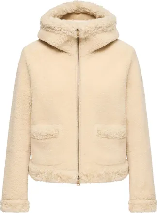 Moncler Moncler Leuctre Hooded Shearling Short Down Jacket, Women, Beige, Size: 1