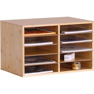 Relaxdays Relaxdays Portadocumenti in bamb&ugrave;, DIN A4, 10 scomparti, ufficio, home office, HBT: 31x49x31 cm, organizer scrivania