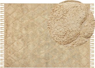 Beliani Alfombra De Algod&oacute;n Beige Arena 160 X 230 Cm A Mano Geom&eacute;trico Borlas Sanliurfa