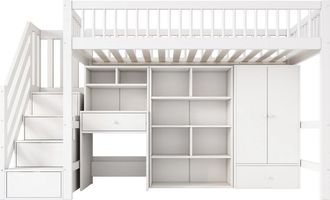 Habitat et Jardin Cama Alta De Madera Con Vestidor Y Escritorio Integrado <> - 90 X 190 Cm - Blanco