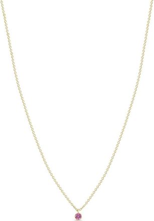 Zo&euml; Chicco 14K Gold Bezel Birthstone Necklace in Yellow Gold/Pink Saphire at Nordstrom, Size 16 In