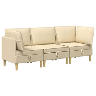 vidaXL Juego De Sof&aacute; Modular Con Almacenamiento 3 Pcs Crema Tela Vidaxl