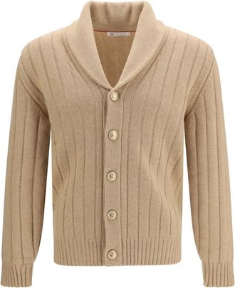 Brunello Cucinelli Cardigan in Cashmere a Coste - - Knitwear - Uomo - Marrone - M