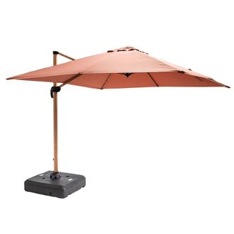Oviala Parasol desplazado de 3x3m y base con ruedas con efecto madera arcilla