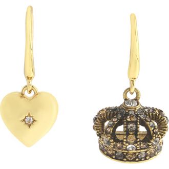 Kurt Geiger Crown & Heart Mismatched Drop Earrings in Gold/Crystal at Nordstrom
