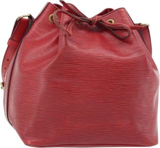 Louis Vuitton Petit Noe Monogram Canvas Red Leather Handbag (Pre-Owned)