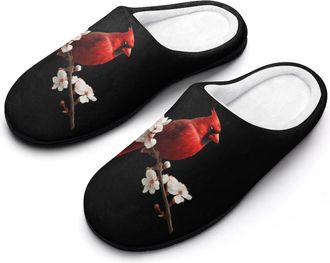 Generic Cardinal Bird Cute Mens House Slippers Memory Foam Washable Cotton Slip on Home Shoes