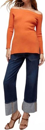 Veronica Beard Derick Ribbed Off-Shoulder Pullover Top In Deep Orange