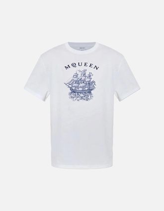 Alexander McQueen Alexander Mcqueen Mens Ship Tattoo T-Shirt White - Size: 38