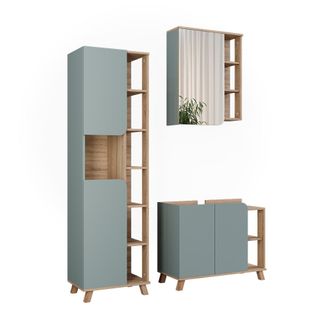 Vicco Conjunto De Muebles De Ba&ntilde;o Karen, Sonoma/azul, 3 Partes