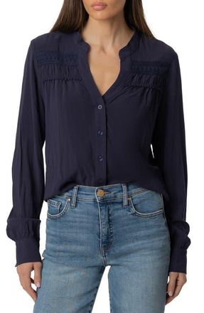 Kut from the Kloth Adrie Lace Trim Top in Navy at Nordstrom, Size Medium