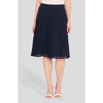 Tahari by ASL Pleated Chiffon Skirt in New Navy at Nordstrom, Size 10