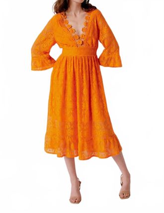 b.young Jali Lace Midi Dress In Orange Peel