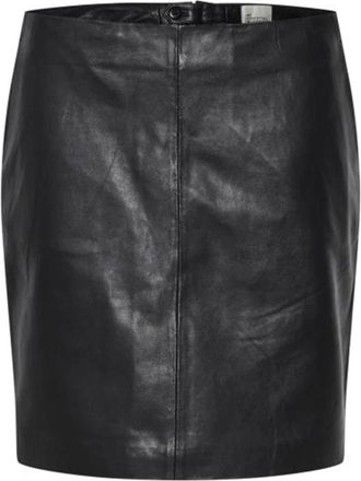 MY ESSENTIAL WARDROBE Klassieke Zwarte Leren Rok - Dames - Leren & Su&egrave;de rokken - Zwart - S - Leer - Rokken
