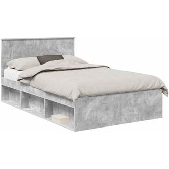 vidaXL Estructura De Cama Con Cabecera Gris Concreto 135 X 190 Cm Vidaxl