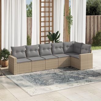 vidaXL Juego De Sof&aacute;s Jard&iacute;n Con Cojines 6 Pzas Rat&aacute;n Sint&eacute;tico Beige Vidaxl